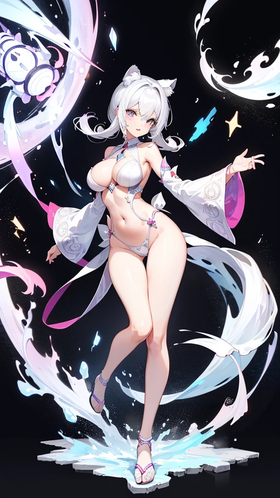 Second dimension ancient style magic robe(White Tiger)Girl((Full body picture)),Perfectly proportioned body,Slender,Lively, cheerful and happy,Ultra-clear,No background,Big breasts and hips,(Character Close-up),White,Leg ring,Full body picture