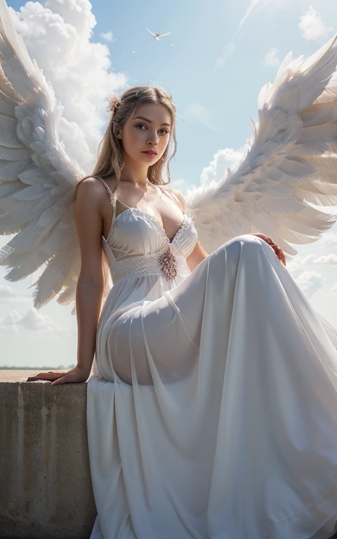 beautiful, masterpiece, Alessa Savage, smiling, big wings , best quality, extremely detailed face, long black dress, black dark, perfect lighting, 1girl, solo, , kneels, blush, hell, abyss, darkness, 