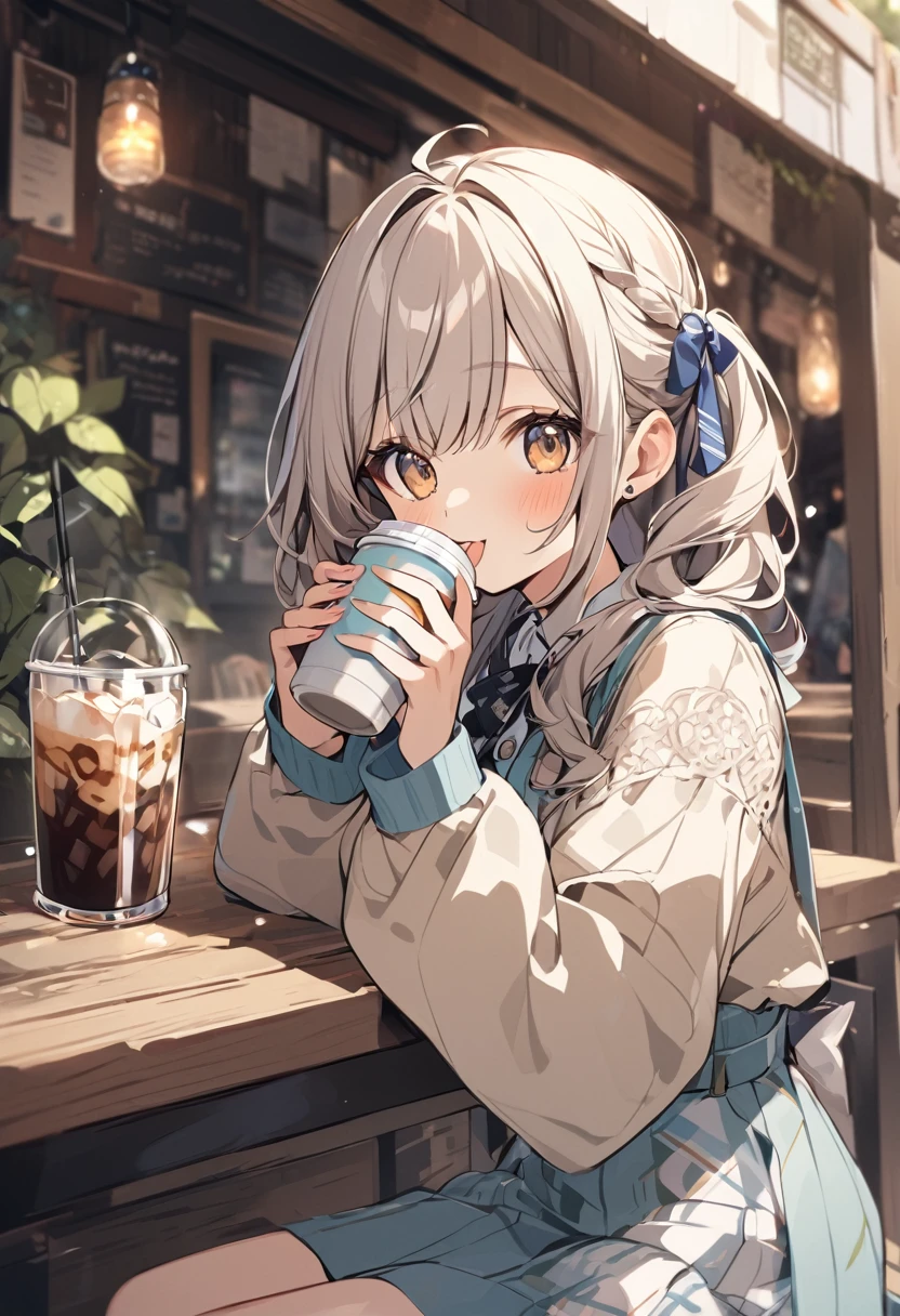 iced coffee、One girl、cute