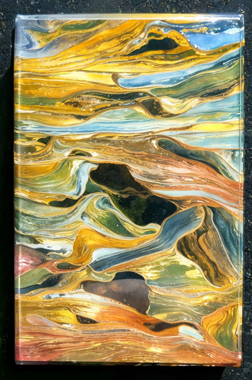 Plain green space scenery,Mountain landscape terrain changes,Flowing water sparkles,The colors are distinct and blended,Clear changes in light and shadow,Silky smooth and delicate watercolor painting