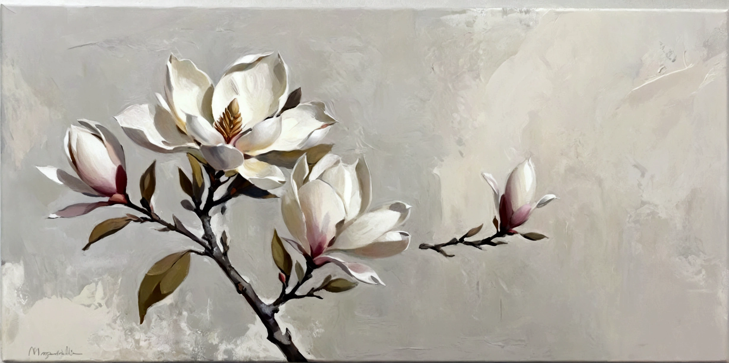 Magnolia flowers,color,Perfect proportion,vanilla,bright,White background,real,emotion,Thick textured paint,