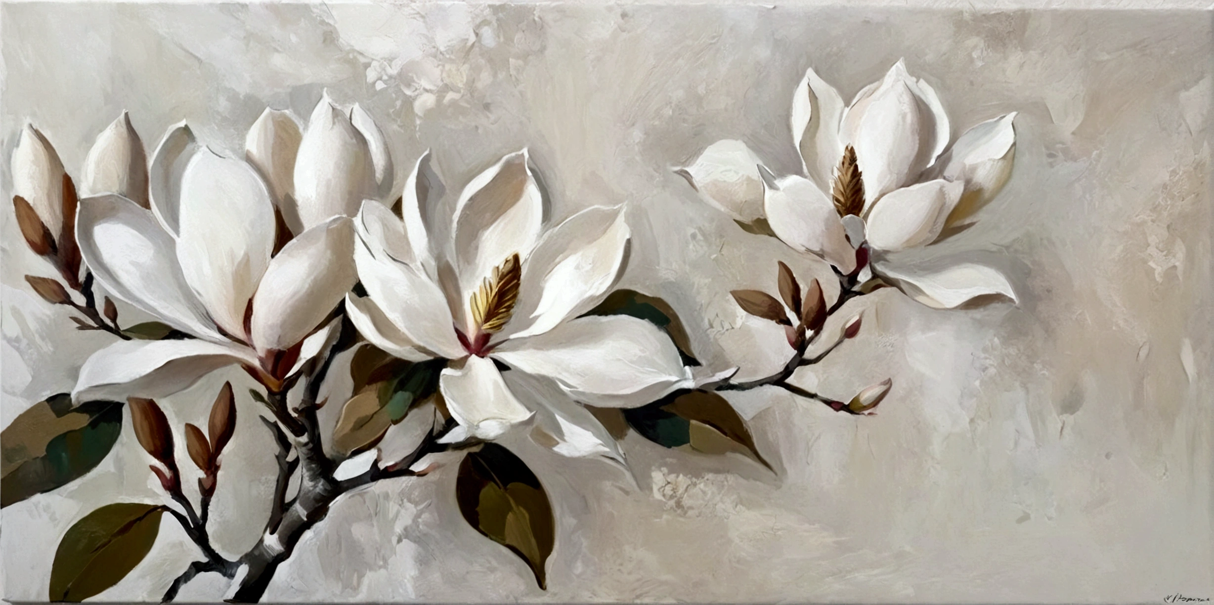 Magnolia flowers，color，Perfect proportion，vanilla，bright，White background，real，emotion，Thick textured paint,