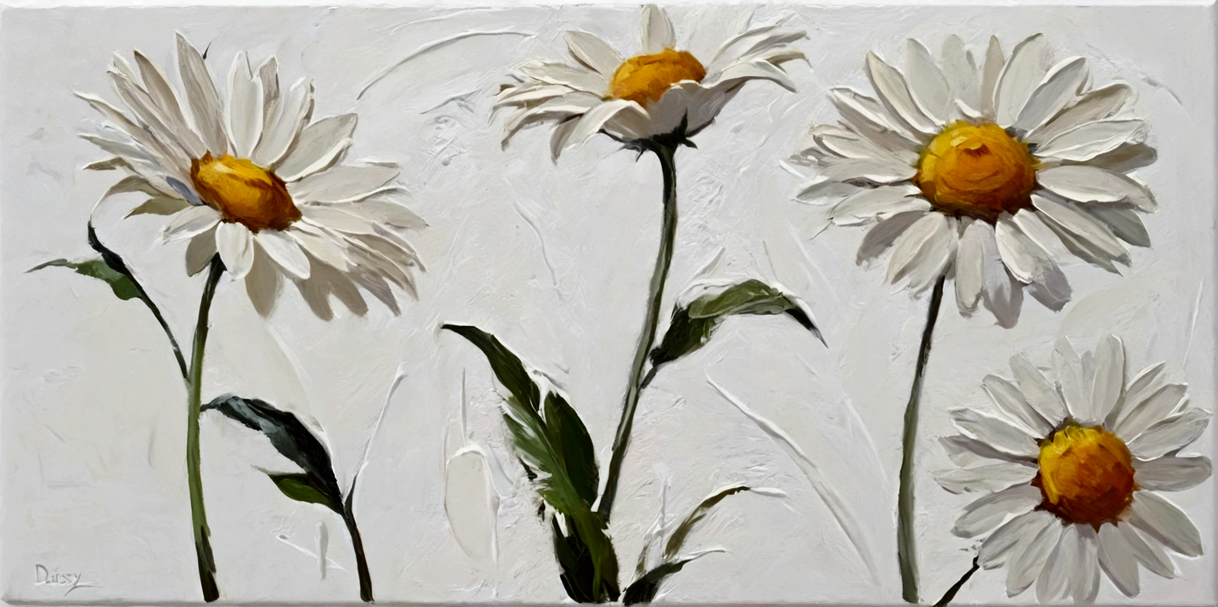 Daisy，color，Perfect proportion，vanilla，bright，White background，real，emotion，Thick textured paint,