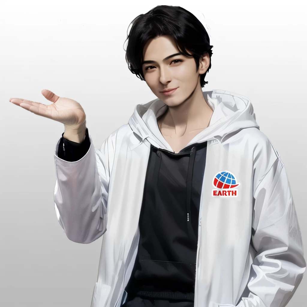 Arabian man in a white jacket holding out his hand, xqc, Live2D Virtual Youtuber Model, Cai Xukun, Renji Murata and Artgerm, Makoto Shinkai ( Apex Legends ), makoto kano, Male Anime Characters, Smooth anime CG art, Handsome anime pose, As an anime character, Anime-style characters, Inspired by Bian Shoumin