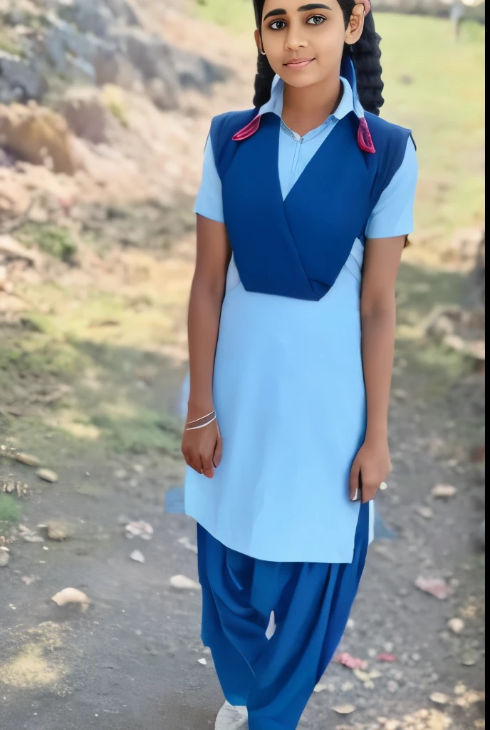 Raw photo , 1 girl  ,Wearing  salwar kameez uniform, teen school girl, with plait , professional photographer, (hdr:1.4), masterpiece, ultra-realistic 8k, perfect artwork, intrincate details, cute face, award winning photograph, (Best quality, 8k, 32k, Masterpiece, UHD:1.3) 