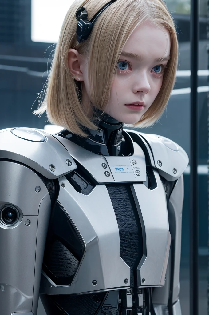Close-up of a person with a robot head attached to a mobile phone, A mix of anime robots and organic matter, Robot wearing a human mask, Elle Fanning as an Android, Integrated synthetic android, Detailed face of android, Robot with a human face, Best AI Images, Cool Cyborg movie stills, beautiful crying! Android Woman, Cyborg - Girl, Perfect android girl