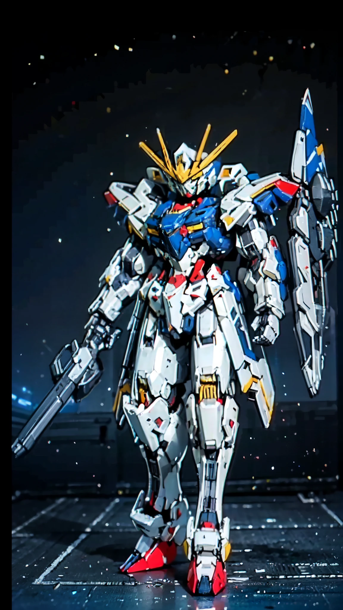 (masterpiece:1.5, best quality:1.5, extremely delicate:1.5), humanoid Mecha, fully enclosed shoulder guards, matching arm and leg guards, full body, full armor, the design balances heavy with agility, (the color scheme is primarily white with red and blue accents, the concept Inspired by Super robot, organic biotech armor, standing, floating high above the futuristic sci-fi city), exquisite and mature art style, (aura effect, energy, glowing eyes, the armor glows), ((SRS)), metallic, dramatic, high definition, highres, ultra-detailed, ultra-fine painting, professional, perfect body proportions, anatomically correct, symmetrical face, extremely detailed eyes and face, high quality eyes, creativity, RAW photo, UHD, 32k, Natural light, cinematic lighting, masterpiece-anatomy-perfect