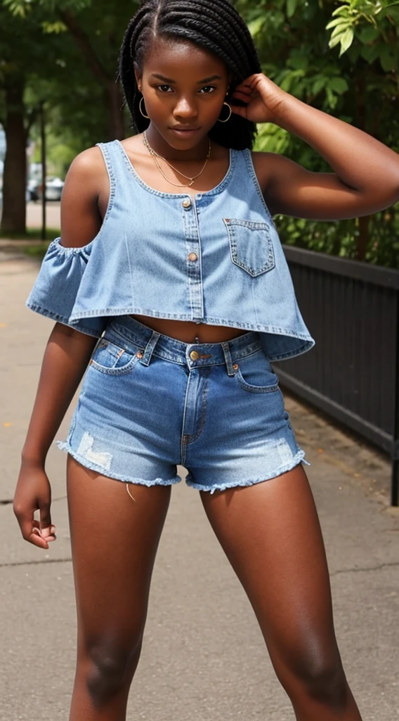 Girls in blue fashion jean shorts