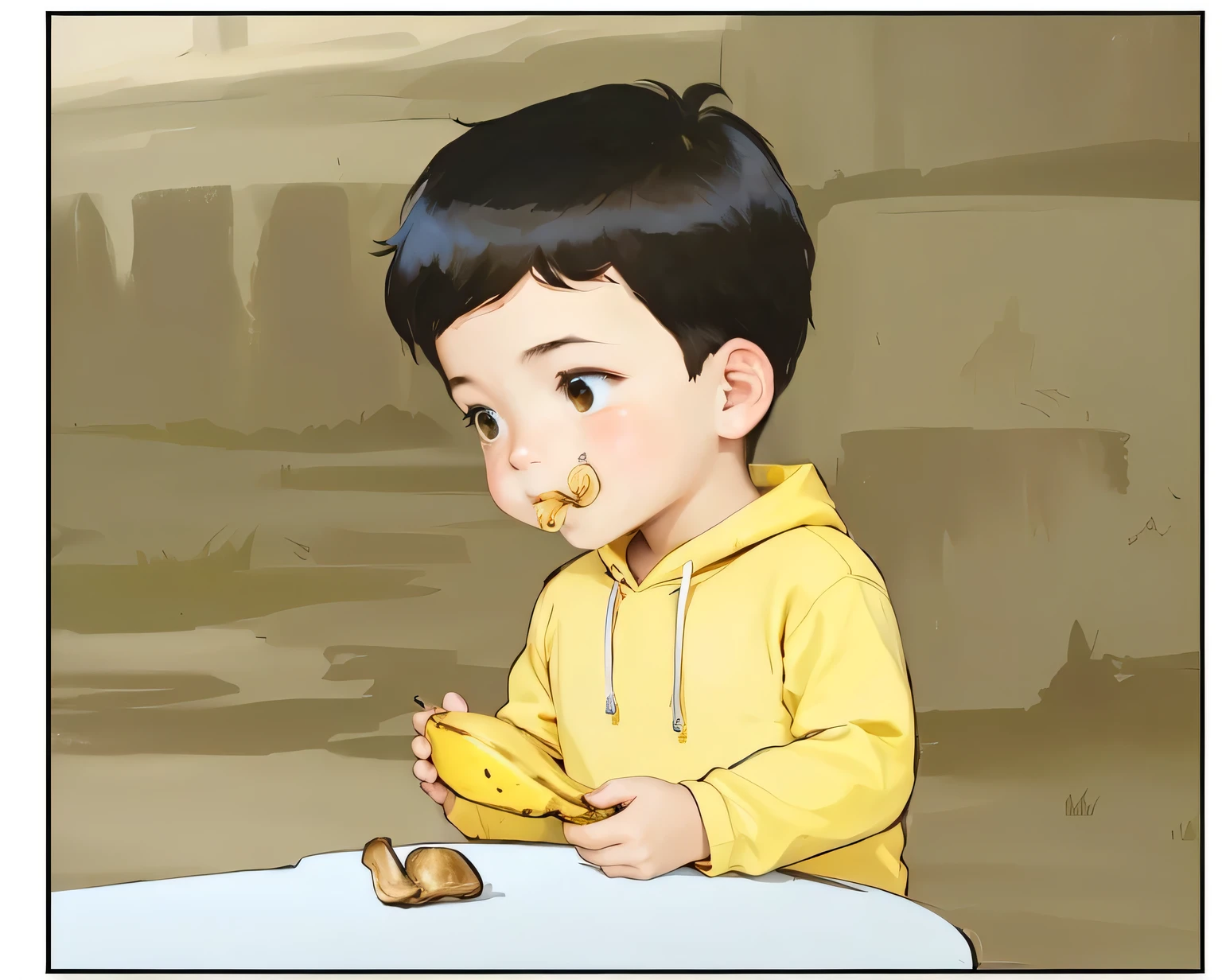 Cartoon boy sitting at the table and eating banana, eating a mushroom, Children&#39;s Book Illustrations, Children&#39;s Book Illustrations, Children&#39;s Book Illustrations, eat snack, eating garlic bread, Children&#39;s Book Illustrations, Animation stills, Children&#39;s Book Illustrations, Children&#39;s Book Illustrations, Illustrative Storytelling, children illustration, Inspired by Goro Fujita, Animation stills, Animation Static