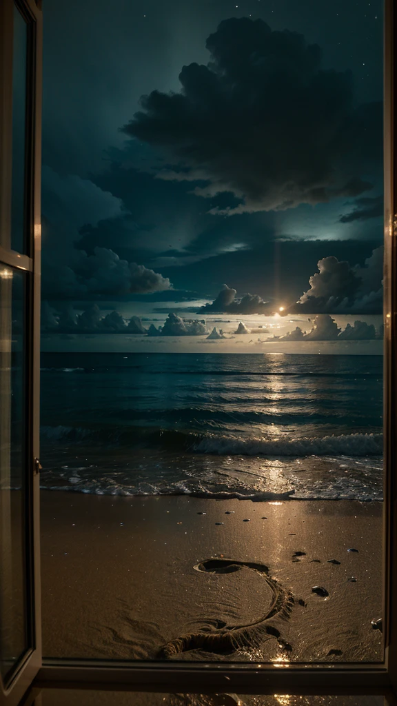 Rainy scenery seen from a tropical window Beach view from the window Night view