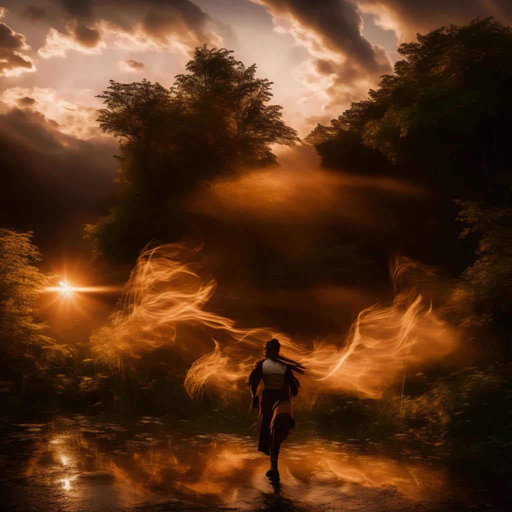 year: 1828. Location: Illinois. Pre-Raphaelite scene with native american squaw, sauk native american, escaping, running away, war victim, scared woman, [visible motiontrail, motion trail], ((((Clothing from the 1820s)))) ((Hairstyle of the 1820s)), ((("OMITB" cinematography))). [The character is surrounded by mist, evoking a mysterious and eerie atmosphere. The lighting is dark and atmospheric, with smoke adding a touch of sinister ambiance. Best quality image, HDR enhancement, showcasing the utmost level of detail and realism, full body shot:1.5]. [8K, Best Quality, Ultra High Resolution, (highly detailed CG unity 8k wallpaper), (best photo), cry, (best shadows), isometric 3D, octane rendering, ray tracing, highly detailed, (Best quality, 4K, 8k:1.2), absurdity, ultra detailed, (realistic, photorealistic, photorealistic:1.37), complex parts, HDR, (complex parts:1.12), (hyper detailed, hyper realistic, Soft lighting, spicy:1.2), (complex parts, Hyper detailed:1.15). Blurred foreground. (backlit), masterpiece, high quality, brightness, chromatic aberration, foggy smoke, shadows, ontrast, clear sky, (warm hue, warm tone), high details, natural reflections].