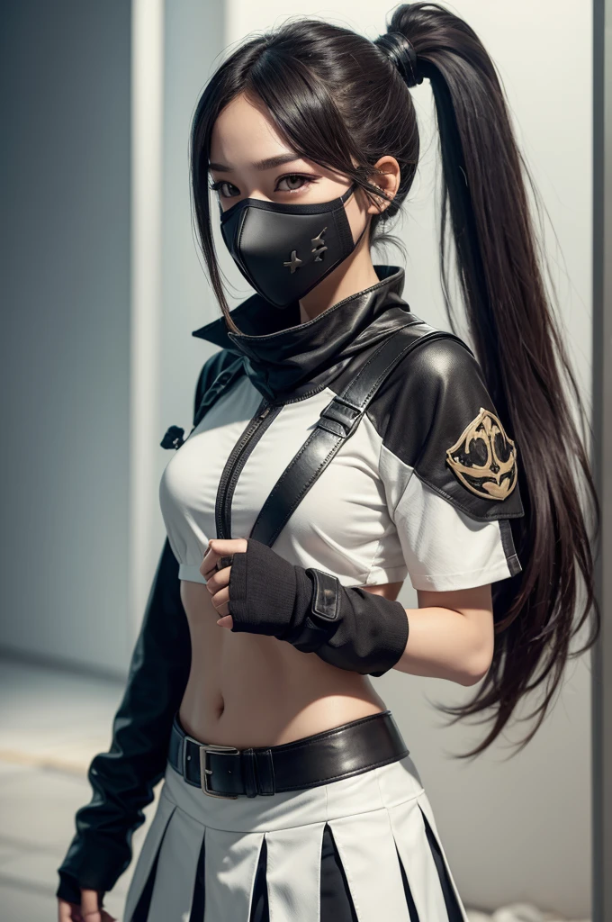 Game free fire chest thief mask up to the nose colored ponytail hair with a bone white skirt black eye