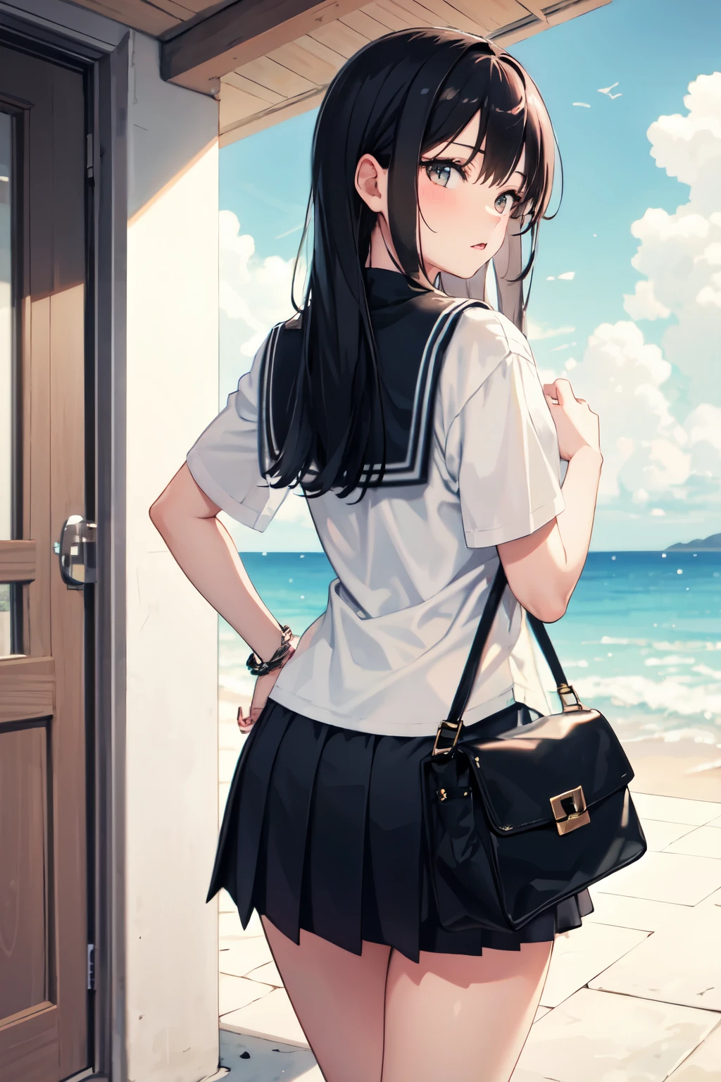 high school girl，Summer clothes，Lewd，Going home，Black Hair