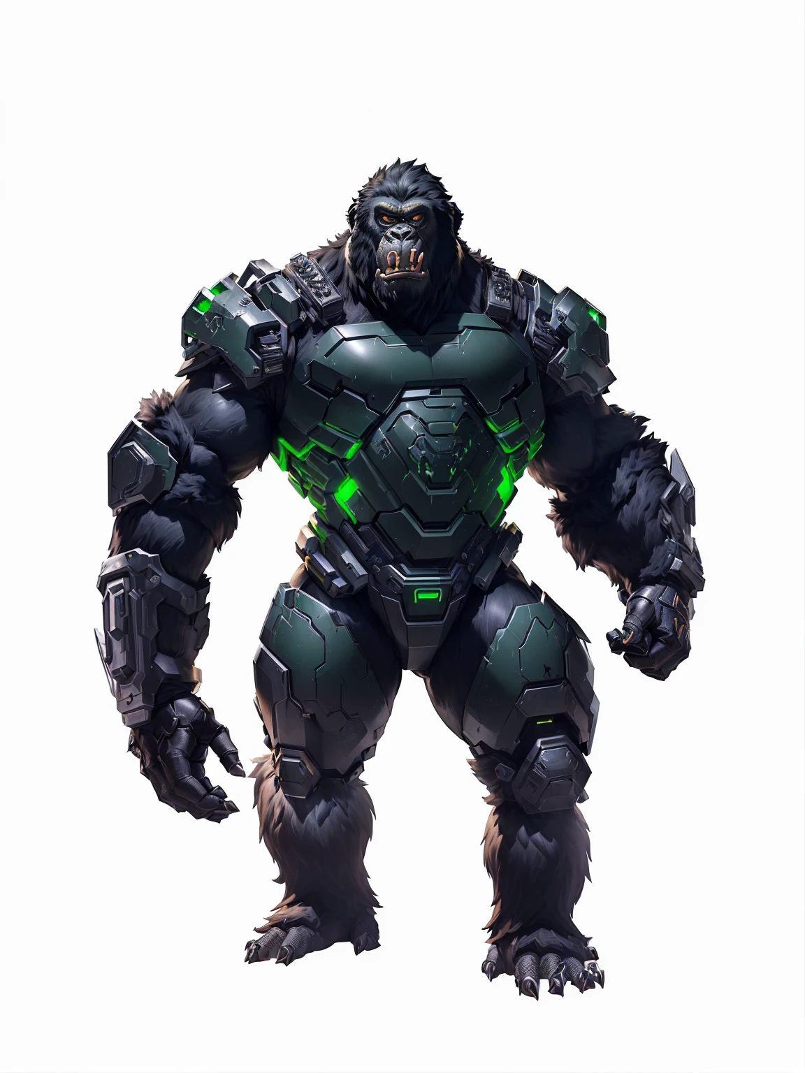 Alafee with green light and black hair on his chest, Winston the Ape from Overwatch, Gorilla, Street Rage, Hulk, King Kong, limb detail, gaping mouth, unigine rendering, character art contra, official concept art, official character art, Winston from Overwatch, I love gorillas, The Crisis nanosuit