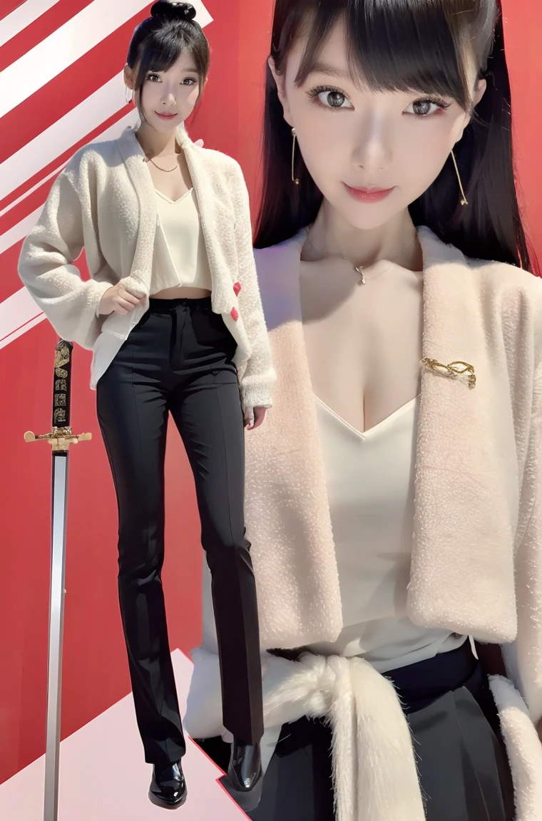 Ultra-high resolution,((masterpiece))),(((best quality))),((Super detailed)),((extremely delicate and beautiful)),alone,
Cher loves Yazawa style girls,1 girl,alone,black hair,bun,Chinese clothes,Keep,Keep weapon,雙bun,Bangs,blunt Bangs,a knee,looking at the audience,jewelry,earrings,red background,Long sleeve,eastern dragon,Samurai sword,Keep your mouth shut,Black pants,dragon,Black footwear,Eze,anatomically correct：2
(disgust:1.3),
