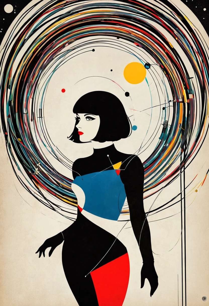 Space Thriller Poster, masterpiece, best quality, 1 Girl, (Bauhaus, shape, Wire, Abstract:1.1)