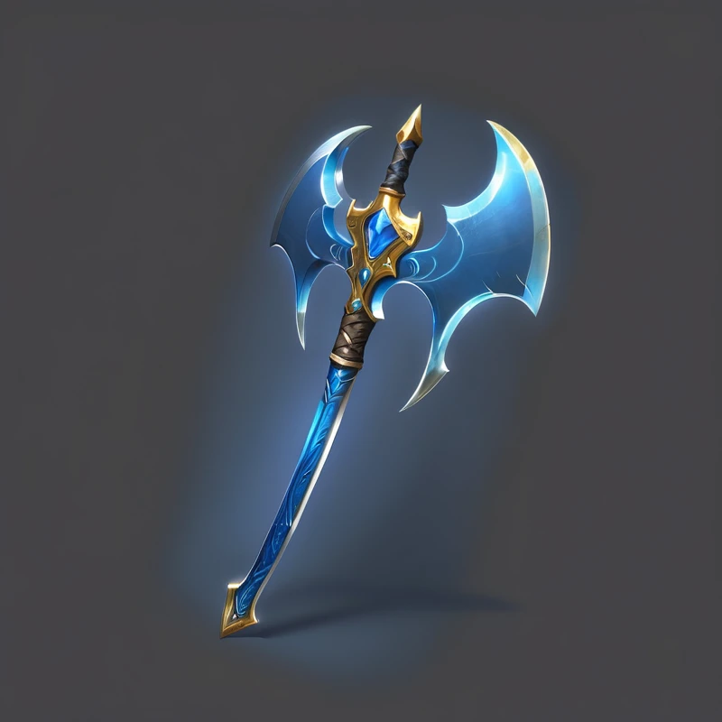  Close up of blue and gold weapons, Fantasy weapons, Tomahawk, Tomahawk, Sword weapons, Fantasy Scythe, Role Playing Game Items, The style of the Ghost Slayer Blade, Hammer Weapon, Axe element, Leviathan Axe, RPG item rendering, epic Fantasy weapons art, Fantasy RPG Weapon Art, Intricate Fantasy Spear, Fantasy Blade