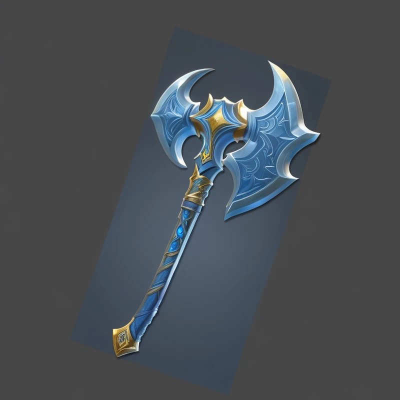  Close up of blue and gold weapons, Fantasy weapons, Tomahawk, Tomahawk, Sword weapons, Fantasy Scythe, Role Playing Game Items, The style of the Ghost Slayer Blade, Hammer Weapon, Axe element, Leviathan Axe, RPG item rendering, epic Fantasy weapons art, Fantasy RPG Weapon Art, Intricate Fantasy Spear, Fantasy Blade
