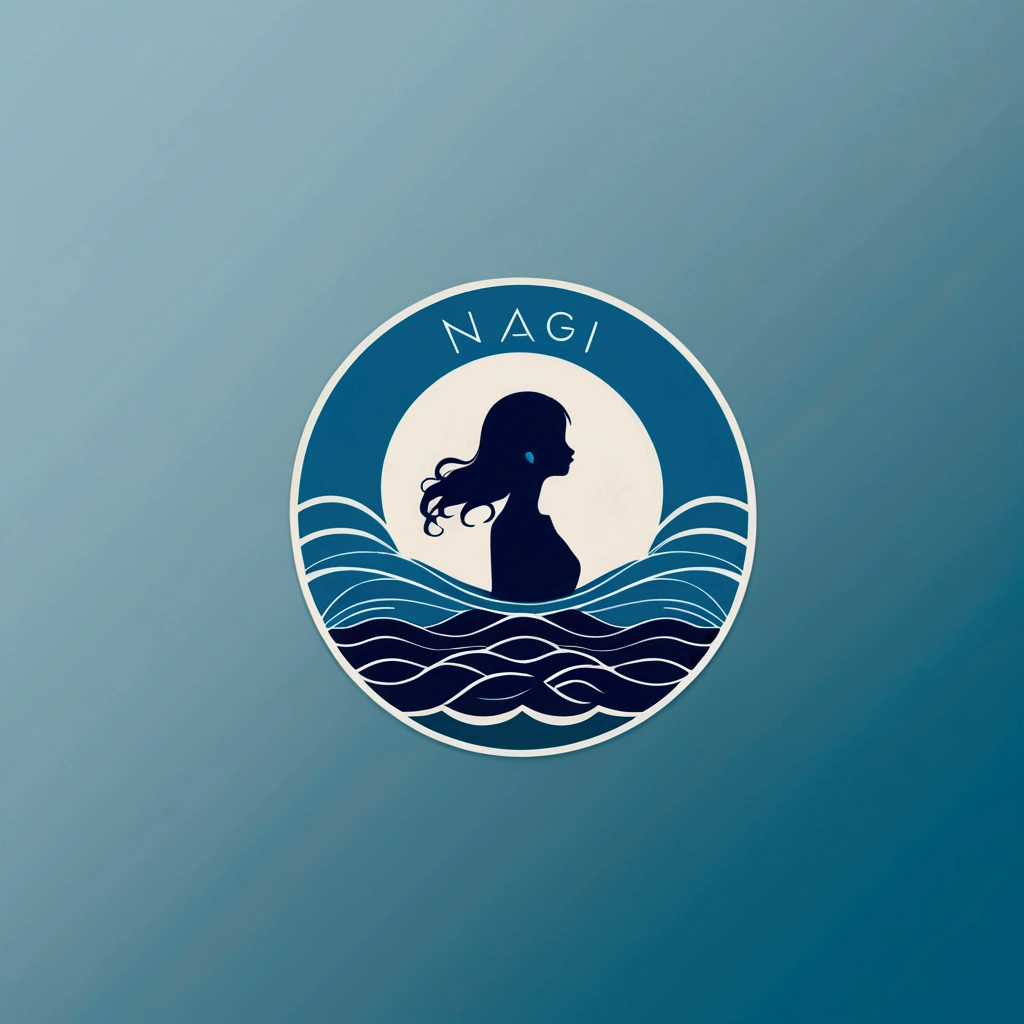 NAGI Music Label, Logo, Simple color, simple figure, calm, blue color, sea