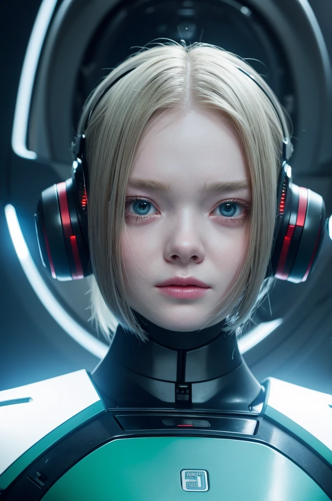 Close-up of a person attached to a robot's head, Anime robot and organic mixture, Robot wearing a human mask, Elle Fanning as an android, Integrated synthetic android, Detailed face of an android, Robot with a human face, Best AI images, cool cyborg movie stills, beautiful cry! Android woman, cyborg-girl, perfect android girl, realistic video, Hollywood movie, kind face, 4k, detailed nadity teal, detailed video
