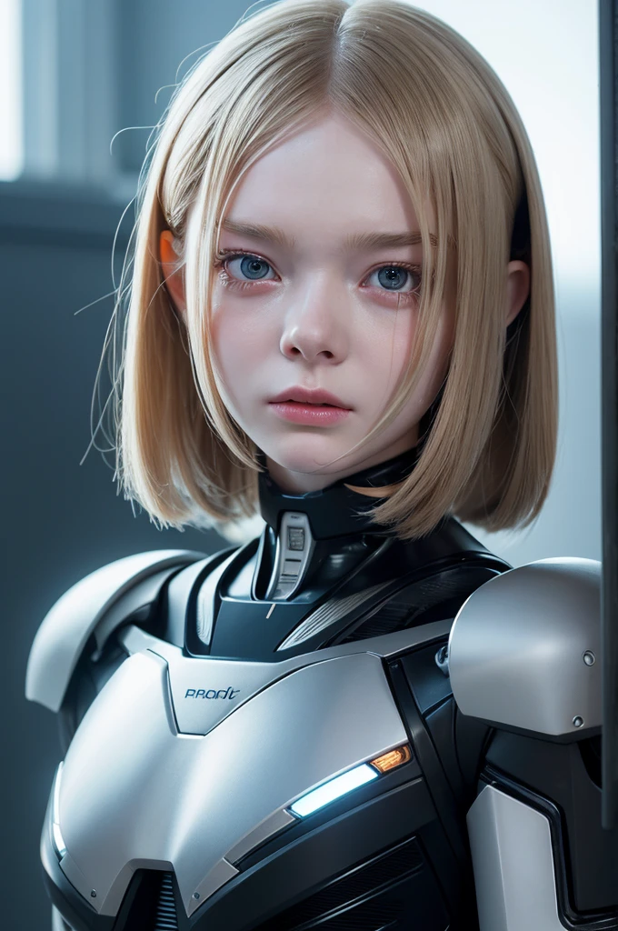 Close-up of a person wearing a robot head, A mix of anime robots and organic matter, Robot wearing a human mask, Elle Fanning as an Android, Integrated synthetic android, Detailed face of android, Robot with a human face, Best AI Images, Cool Cyborg movie stills, beautiful crying! Android Woman, Cyborg - Girl, Perfect android girl、Realistic images、Hollywood Movies、Kind Face、4K、Detailed Details、Detailed images