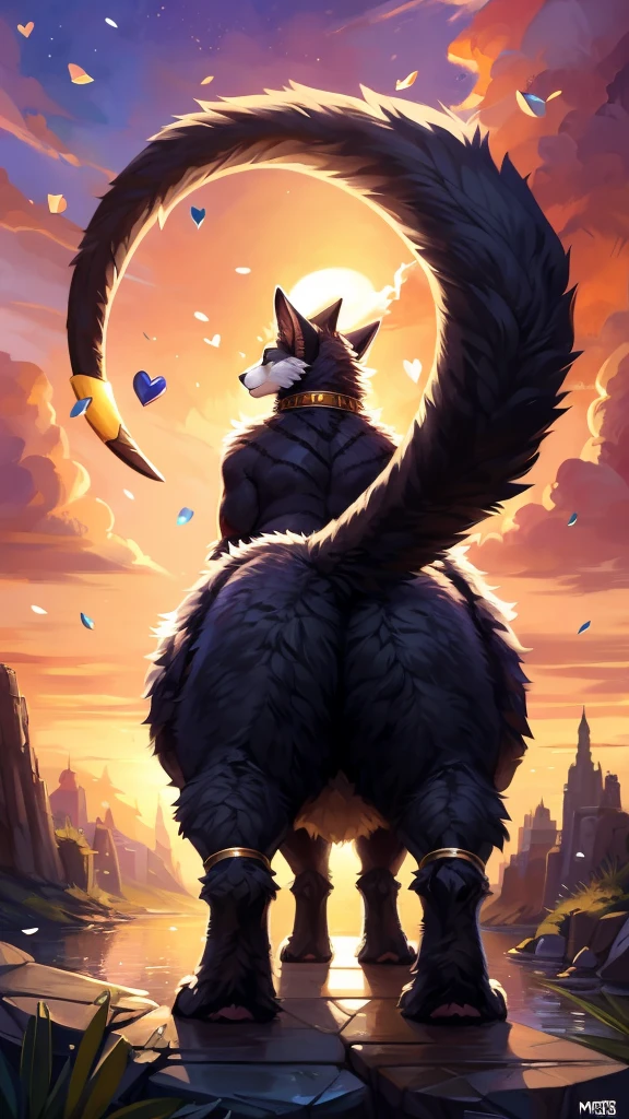 (Rear view), 4k ultra quality, 4k full body view,(ultra high detailed body),(enomorous foxtaur), detailed body,white belly fur,by mystikfox61, by glitter trap boy,feral paws, by bebebebebe,by morethreedee, by seibear,(choker),(thick thigh),(chubby thigh),thicc thigh,thick legs,chubby legs,thicc legs,massive butt,enomorous thigh,massive thigh,massive legs,enomorous legs,thick lower legs,wide legs,(detailed thigh),(wide thigh),thick butt,fluffy belly,furry belly,sharp nails,((sfw)),(ultra detailed face),detailed eyes,big tail,fluffy tail,(detailed tail),enomorous tail,bigger tail,huge tail,volumetric light,((taur)),ultra bigger lower body,big lower belly,round lower belly,big paws,(thick paws),fluffy paws,furry paws,enomorous foot paws,huge foot paws,animal focus,legendary beast,standing,enomorous lower body,strong lower body,(long legs),front view,golden bracelet,leather belts,ornate necklace,ornate belts,multiple belts, (absurd res), ((ultra high resolution)), (((masterpiece quality))), ((isometric view)), ((breathtaking painstakingly detailed background)), ((impressive lighting)), ((sunset clouds)), ((floating hearts)), ((sparkles)), confetti, sunlight, ⫷|⫸ foxovh, sligarthetiger, cumbread, gammainks, seibear, lollipopcon, dizzyknight, greasymojo, xpray, roly, honovy, taran fiddler, kenket, riendonut, Bayard Wu, Thomas Benjamin Kennington, Duase, ⫷|⫸, jewelry, necklace, bracelet, earring, body accessory, ear accessory, arm accessory, neck accessory, (feet accessory), ⫷|⫸ (fuzzy furry body:1.6), (tall body), ((fur pattern)), ((exotic mammal)), (raised tail), slightly chubby anthro, (stunningly beautiful legs), (detailed face), long ears, big butt, smeared feces in buttcrack, feces under tail, beautiful eyes, dutch angle, ⫷|⫸
