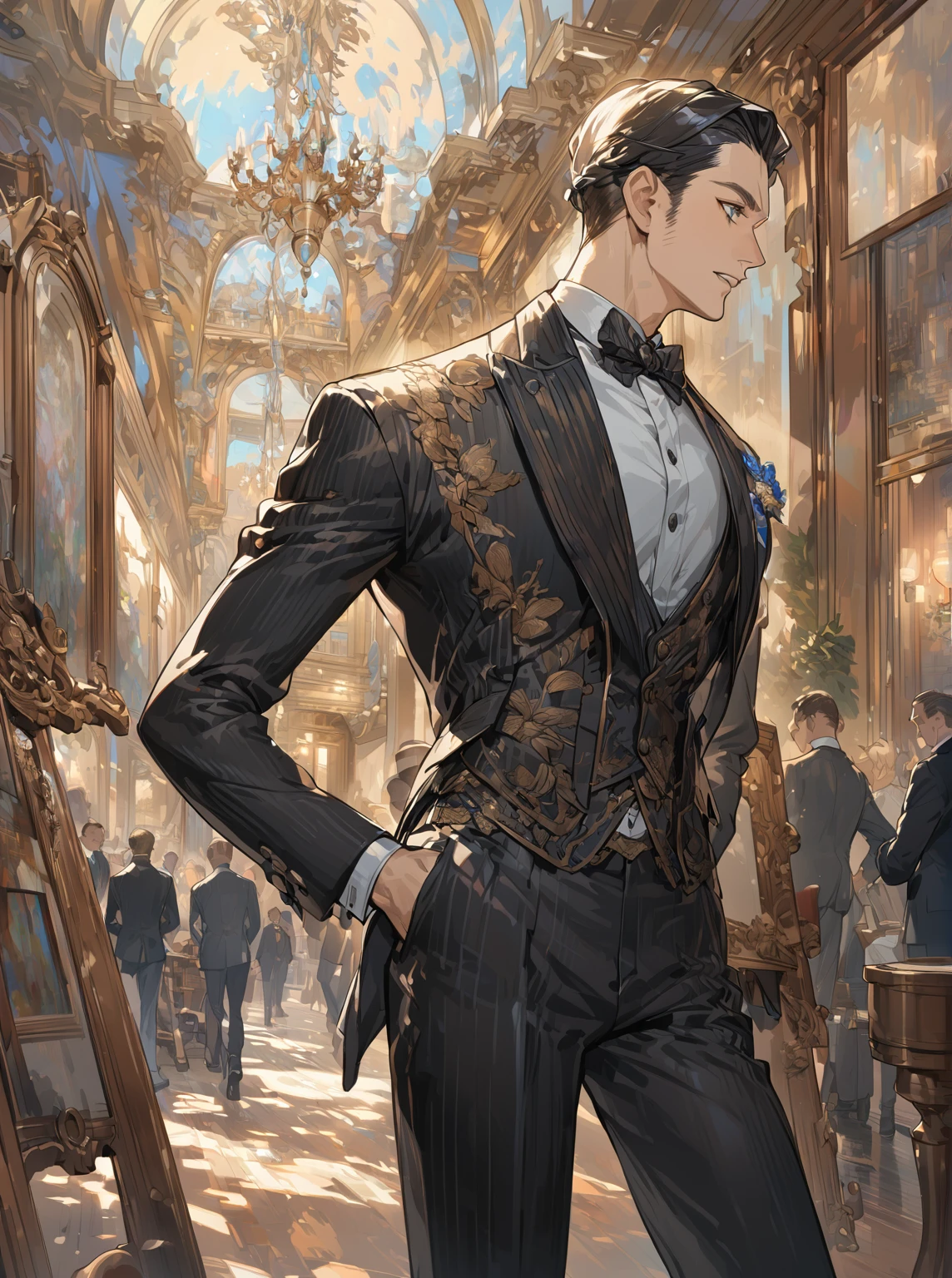 male、modern times、ultra detailed, A dignified face、gentleman、Impressionism、An illustration