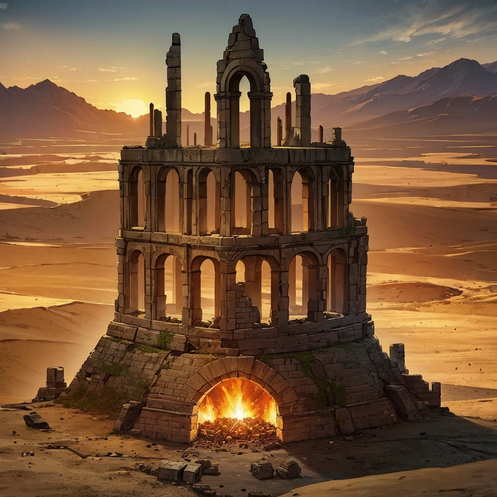 ((((No humans))))、Best illustrations、Best Quality、(Ancient ruins、desert、Grass)、Fall to the floor、(middle ages)、battlefield、explosion、rubble、destruction