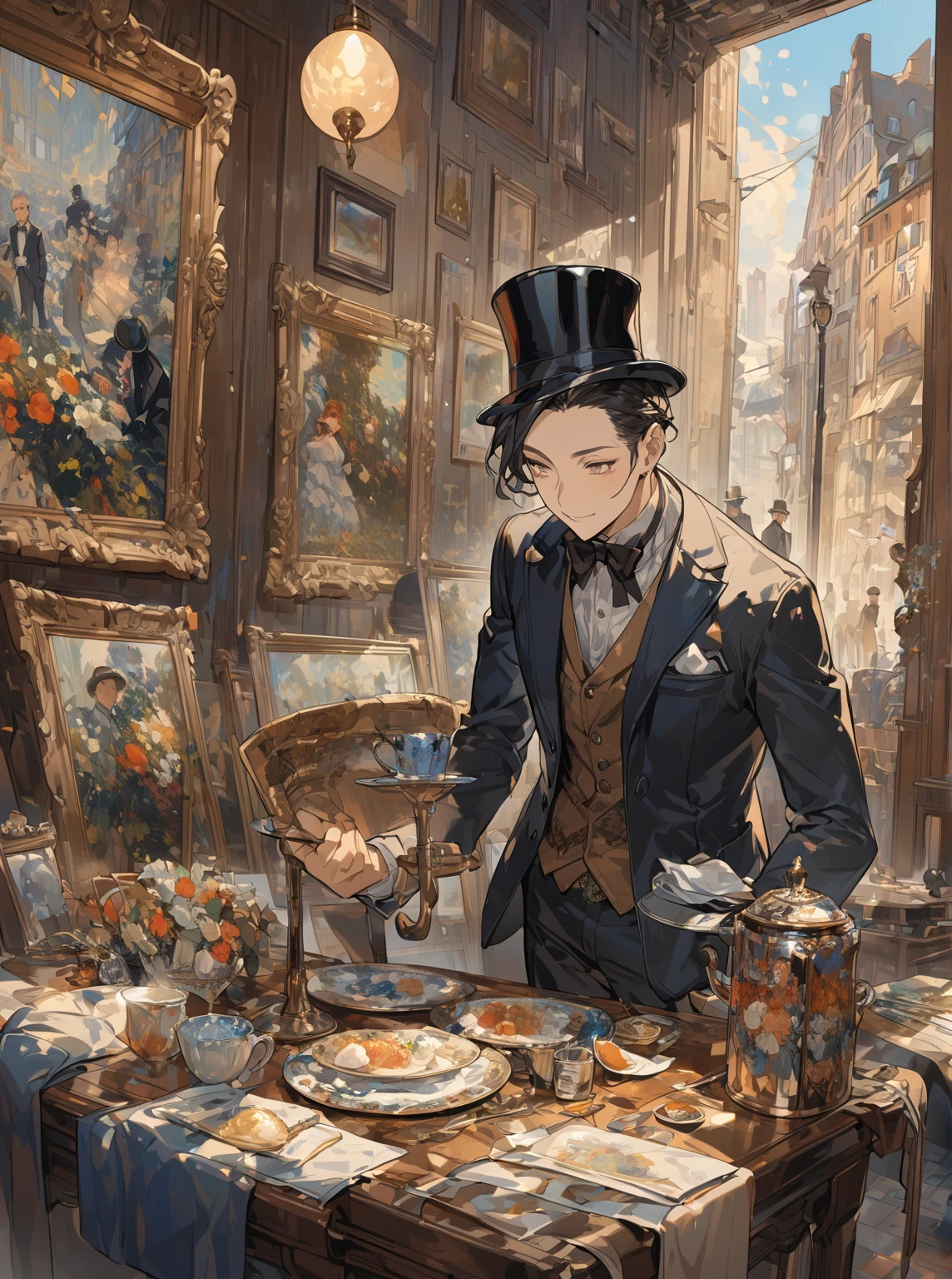 male、modern times、ultra detailed, A dignified face、gentleman、Impressionism、An illustration