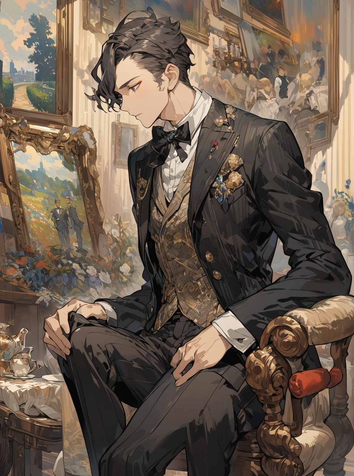 male、modern times、ultra detailed, A dignified face、gentleman、Impressionism、An illustration
