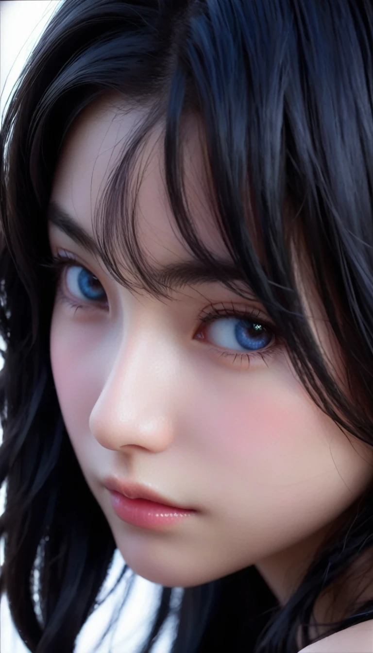Immerse yourself in the world of game art with this visually diverse and creative half-length photo of a 20-year-old girl, featuring a close-up of her detailed eyes and large breasts.