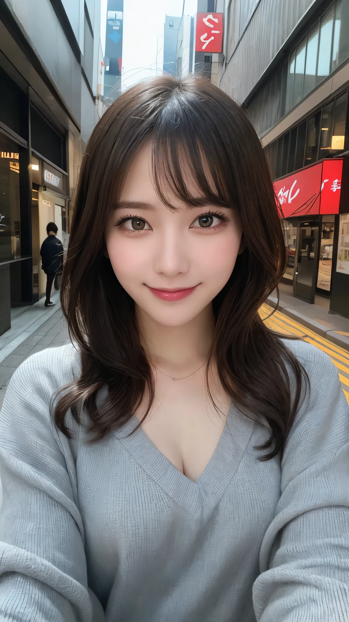 masterpiece, best quality, illustration, ultra-detailed, finely detailed, high resolution, 8K wallpaper, perfect dynamic composition, beautiful detailed eyes, modern Tokyo setting, trendy pose, stylish fashion, smile, looking at camera