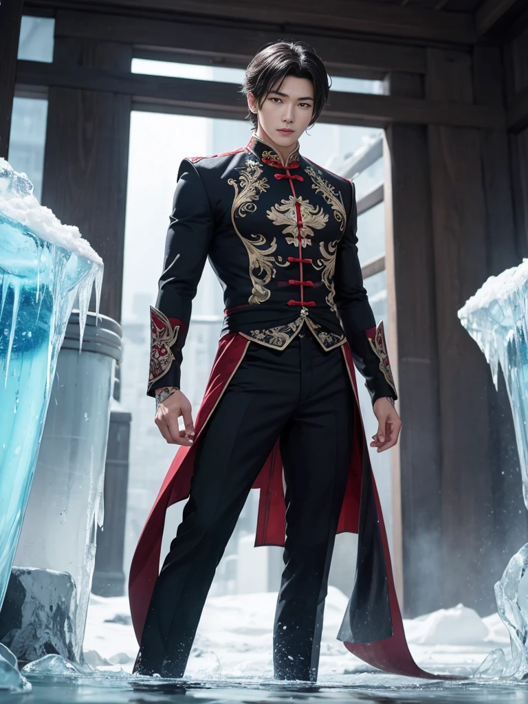 Chinese anime,man,Show off ice power,Handsome, sexy,villain