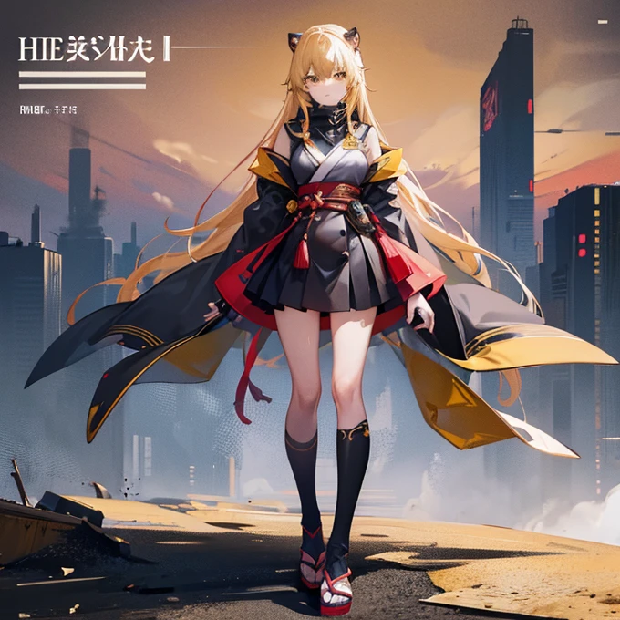 full-body shot(best quality),masterpiece, Very beautiful girl, Very detailed, Amazing, fine details, official art, Super detailed, High resolution, A girl stands in front of a tiger, (Taoism), Beautiful and meticulous girl, There is light on the face, nobody, Flowing blonde hair, Mechanical Lady, Mechanical Armor, water, Armored, Pink mech, Honey Mecha, Machinery,burning city, broken streets, ruins,Motorcycle Friends,horizon,(whole body:0.8),upper bust_Body,,Taoism,flower,Long Er,Bathyscaphe，tarot，(masterpiece, highest quality), (Detailed Hair), Very detailed, Anime Style, whole body, alone, Concept Art, Science Fantasy Combat Girl, Neck-length black and yellow hair, Golden Eyes, His right hand has been modified into a deadly cybernetic claw.. Cyber Kimono, Torn red scarf, Cyber Horned, Wearing tabi socks, White Background, whole body, Standing in the wasteland,Miss, witch hunter, Super detailed, Japanese hairstyle, Surreal robotic arm
