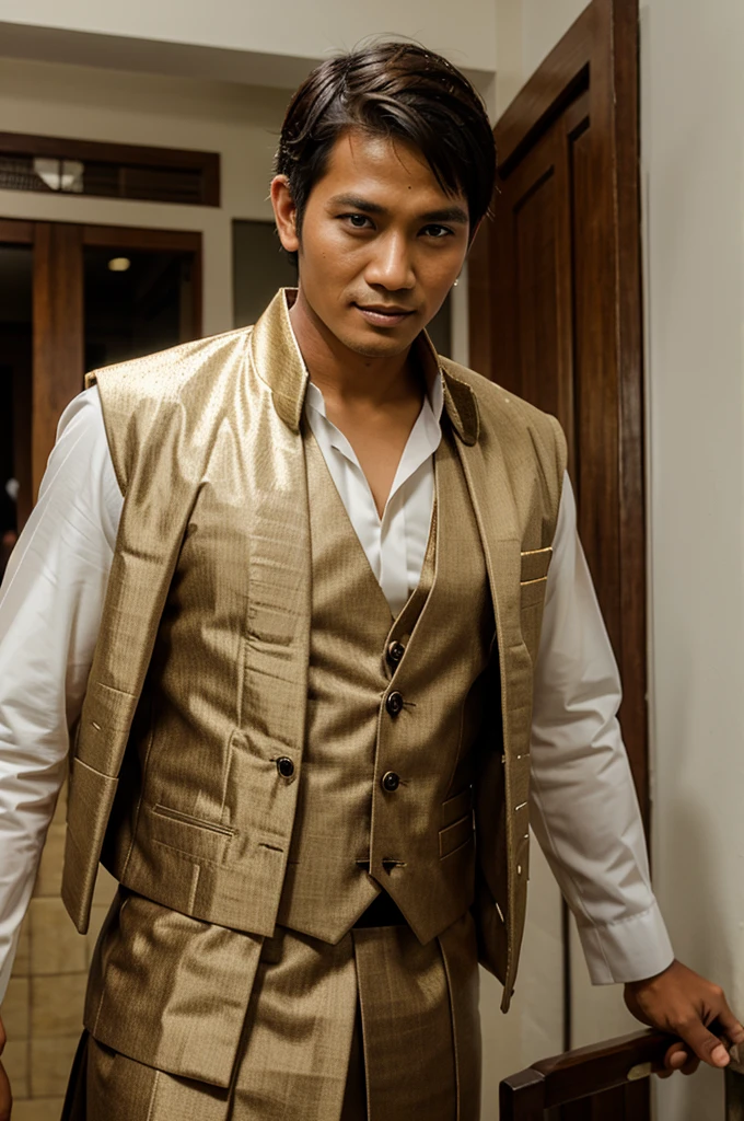 Handsome groom wearing traditional Javanese clothing