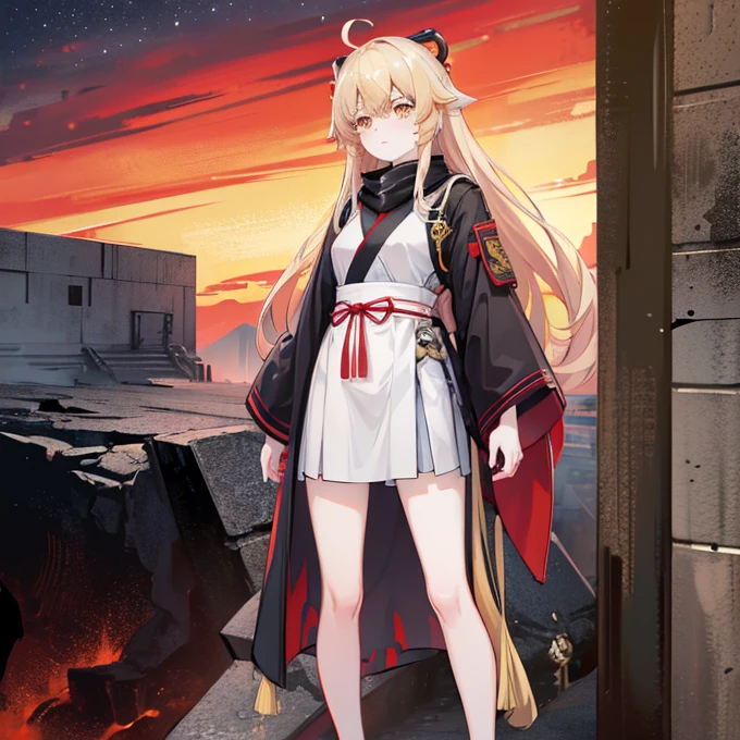 full-body shot(best quality),masterpiece, Very beautiful girl, Very detailed, Amazing, fine details, official art, Super detailed, High resolution, A girl stands in front of a tiger, (Taoism), Beautiful and meticulous girl, There is light on the face, nobody, Flowing blonde hair, Mechanical Lady, Mechanical Armor, water, Armored, Pink mech, Honey Mecha, Machinery,burning city, broken streets, ruins,Motorcycle Friends,horizon,(whole body:0.8),upper bust_Body,,Taoism,flower,Long Er,Bathyscaphe,tarot,(masterpiece, highest quality), (Detailed Hair), Very detailed, Anime Style, whole body, alone, Concept Art, Science Fantasy Combat Girl, Neck-length black and yellow hair, Golden Eyes, His right hand has been modified into a deadly cybernetic claw.. Cyber Kimono, Torn red scarf, Cyber Horned, Wearing tabi socks, White Background, whole body, Standing in the wasteland,Miss, witch hunter, Super detailed, Japanese hairstyle, Surreal robotic arm