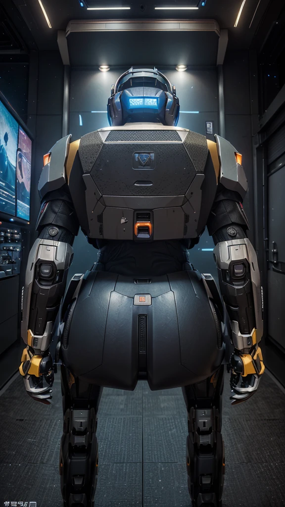 (huge battle mech, actual, actual, Full front and back display, Rich in specific details, Very three-dimensional: 1.2, Can travel to and from the universe, Design style, Excellent color matching, The details of the cab are perfectly displayed, Background is the universe galaxy)