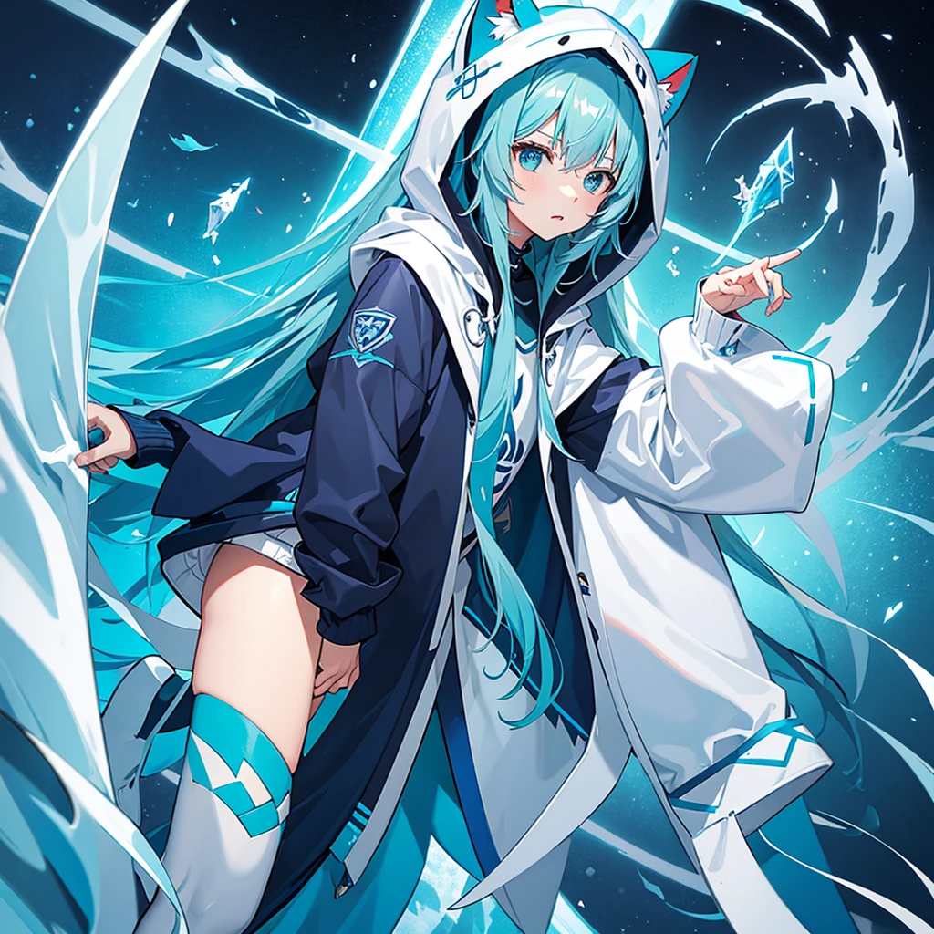 Gawr gura from hololive, wearing a blue shark like oversized hoodie with a blue shark tail