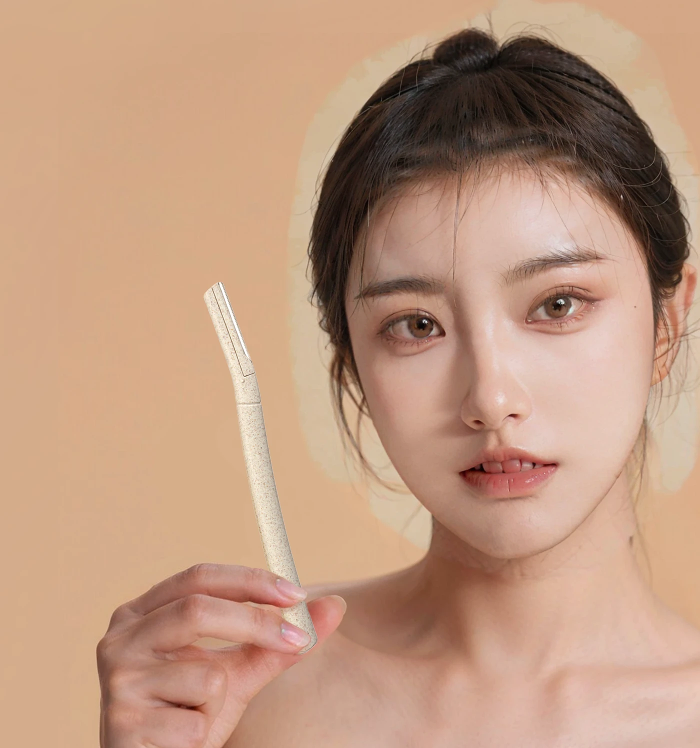 best qualtiy, Ultra-high resolution, (realisticlying:1.4),cute hairpin,Baoyu Girl,1girll, Beautiful woman with a slim figure:1.4, abs:1.1, (A brown-haired, mideum breasts:1.3), Long pink sweater:1.1, bathroom,Ultra-fine face,Elaborate Eyes,