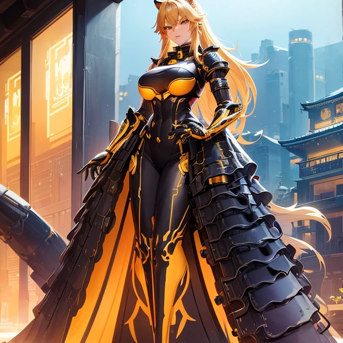 full-body shot(best quality),masterpiece, Very beautiful girl, Very detailed, Amazing, fine details, official art, Super detailed, High resolution, A girl stands in front of a tiger, (Taoism), Beautiful and meticulous girl, There is light on the face, nobody, Flowing blonde hair, Mechanical Lady, Mechanical Armor, water, Armored, Pink mech, Honey Mecha, Machinery,burning city, broken streets, ruins,Motorcycle Friends,horizon,(whole body:0.8),upper bust_Body,,Taoism,flower,Long Er,Bathyscaphe，tarot，(masterpiece, highest quality), (Detailed Hair), Very detailed, Anime Style, whole body, alone, Concept Art, Science Fantasy Combat Girl, Neck-length black and yellow hair, Golden Eyes, His right hand has been modified into a deadly cybernetic claw.. Cyber Kimono, Torn red scarf, Cyber Horned, Wearing tabi socks, White Background, whole body, Standing in the wasteland,Miss, witch hunter, Super detailed, Japanese hairstyle, Surreal robotic arm
