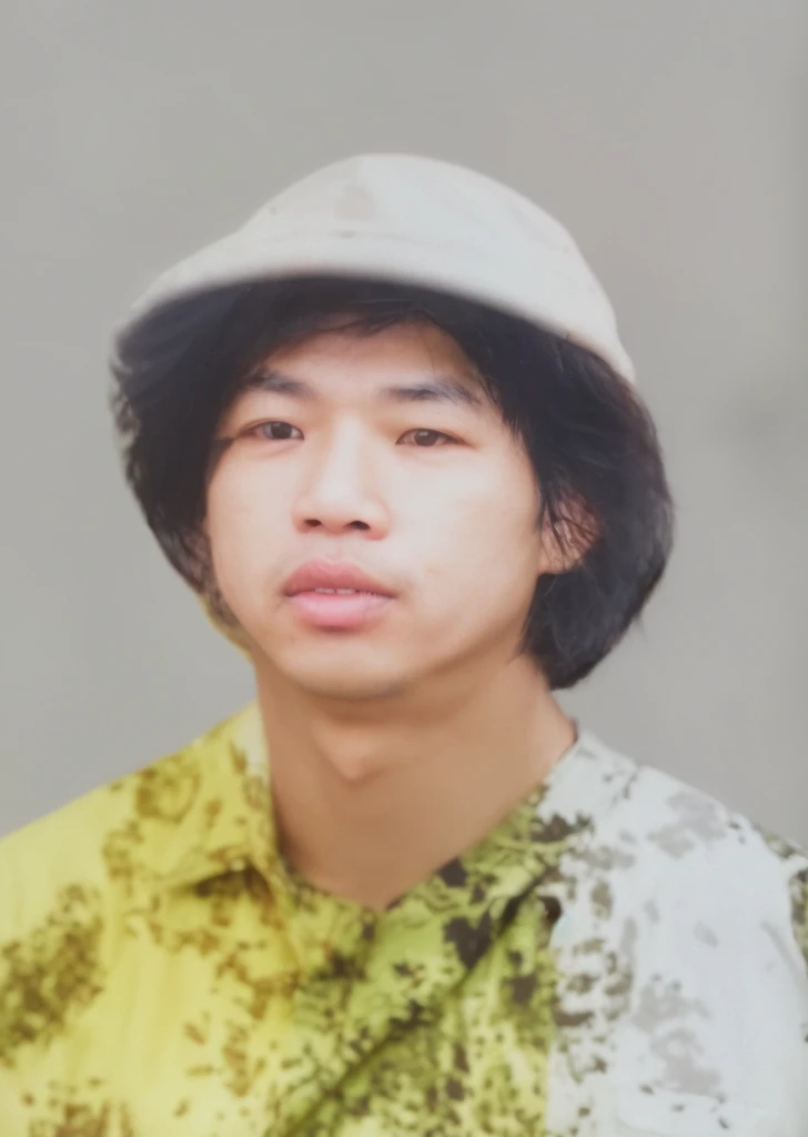 RAW photo of a 30 year old man, wearing a green Vietnamese army shirt, Asian, short black hair, real face, real skin, (photorealistic:1.4), (high detail soft skin:1.2 ), 8k uhd, dslr, soft light, high quality, grain film, Fujifilm XT