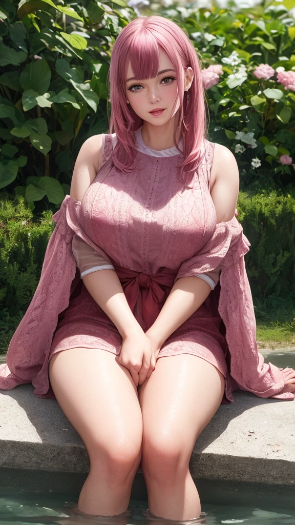 masterpiece,best quality,photo realistic,asda,face,1girl,head,thick lips, pink hair,sitting ,wet,shiny skin, mix4,