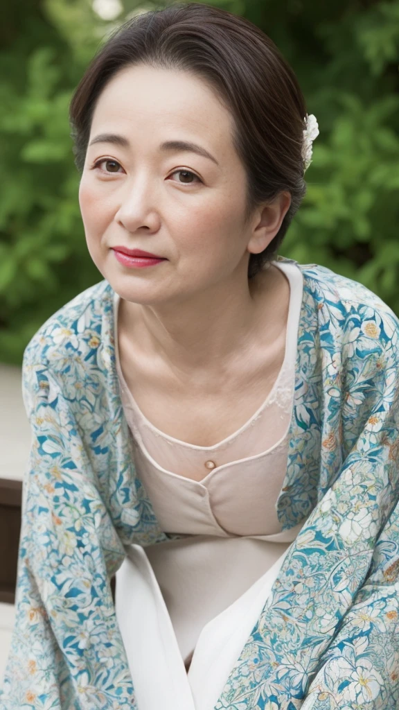 Kawase Hasui, Mature Woman, Face close-up, Japanese painting gravure, senior citizen, Draw lips correctly, Red lipstick, No discomfort, 16K, Highest quality, Very detailed, Realistic, Very detailed肌, (Japanese), alone, Large Breasts, Neighborhood Wife, Glamour, sexy, Chromo White Skin, Staring straight ahead,