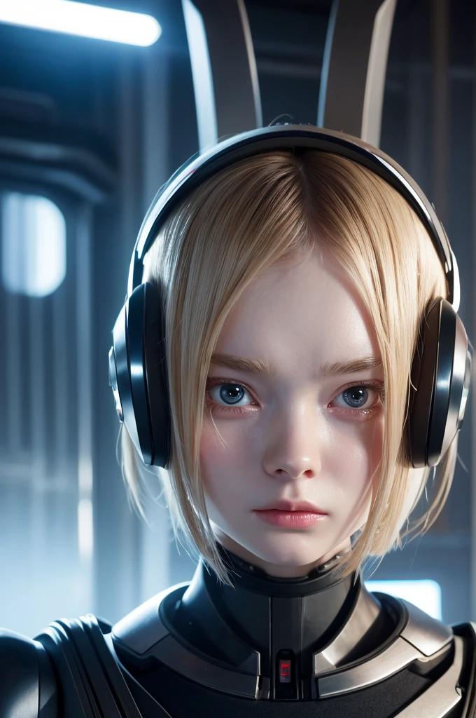 Close-up of a person wearing a robot head, A mix of anime robots and organic matter, Robot wearing a human mask, Elle Fanning as an Android, Integrated synthetic android, Detailed face of android, Robot with a human face, Best AI Images, Cool Cyborg movie stills, beautiful crying! Android Woman, Cyborg - Girl, Perfect android girl、Realistic images、Hollywood Movies、Kind Face、4K、Detailed Details、Detailed images、cute and cute android