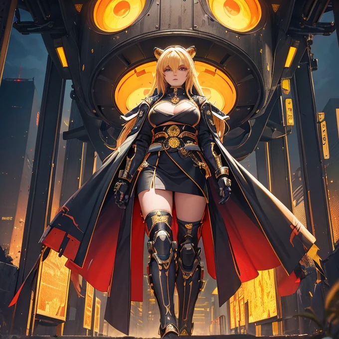 full-body shot(best quality),masterpiece, Very beautiful girl, Very detailed, Amazing, fine details, official art, Super detailed, High resolution, A girl stands in front of a tiger, (Taoism), Beautiful and meticulous girl, There is light on the face, nobody, Flowing blonde hair, Mechanical Lady, Mechanical Armor, water, Armored, Pink mech, Honey Mecha, Machinery,burning city, broken streets, ruins,Motorcycle Friends,horizon,(whole body:0.8),upper bust_Body,,Taoism,flower,Long Er,Bathyscaphe，tarot，(masterpiece, highest quality), (Detailed Hair), Very detailed, Anime Style, whole body, alone, Concept Art, Science Fantasy Combat Girl, Neck-length black and yellow hair, Golden Eyes, His right hand has been modified into a deadly cybernetic claw.. Cyber Kimono, Torn red scarf, Cyber Horned, Wearing tabi socks, White Background, whole body, Standing in the wasteland,Miss, witch hunter, Super detailed, Japanese hairstyle, Surreal robotic arm
