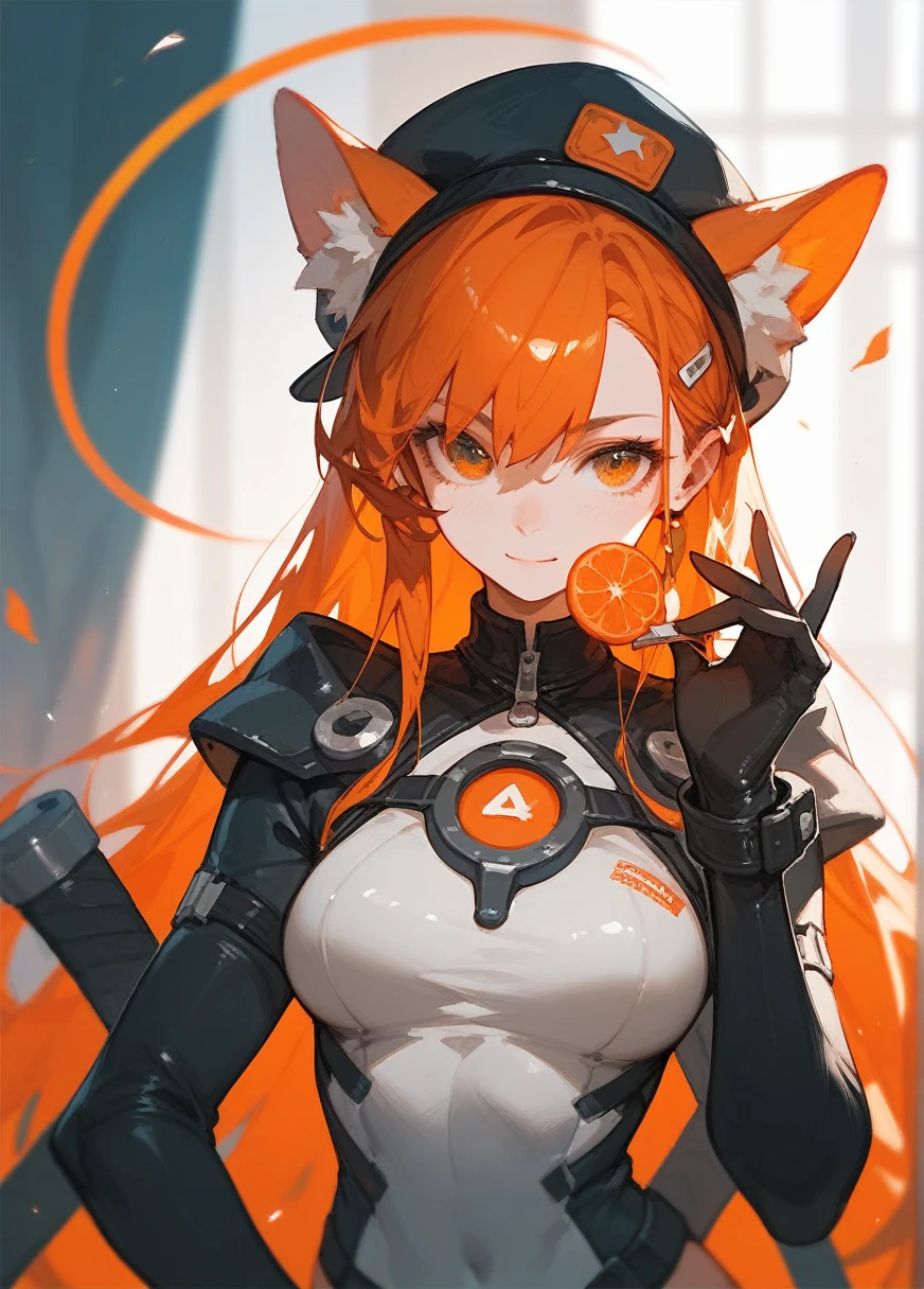 ((masterpiece)), (((bestquality))), ((ultra-detailed)), Anime girl cat-ears, ((4girls)), looking at another, full body, ((standing by table )), Happy, Orange hair, brown hair, white hair, Orange eyes, detailed face, beautiful detailed eyes,Primitive tribal elements,(high detailed skin:1.2), Orange cape, brown hat, anklet, toes, ( sandals,) 18 years old, steampunk, white shirt, goggles around neck, indoors, ((Robot girl laying on table, robot joints))