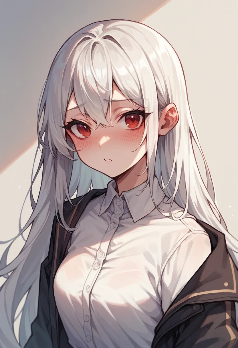 1girl white haired girl, blushing red eyes,
