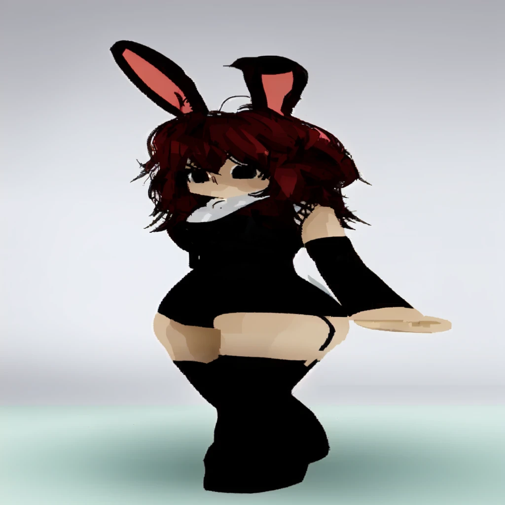 Cartoon of a woman with bunny ears and a black dress., Anime VTuber Full Body Model, anime style 3d, render of a cute anime girl , anime girl con un vestido negro, black thigh socks, black eyes , dark red hair, short anime hair, anime girl , by :5 sexy: 7,