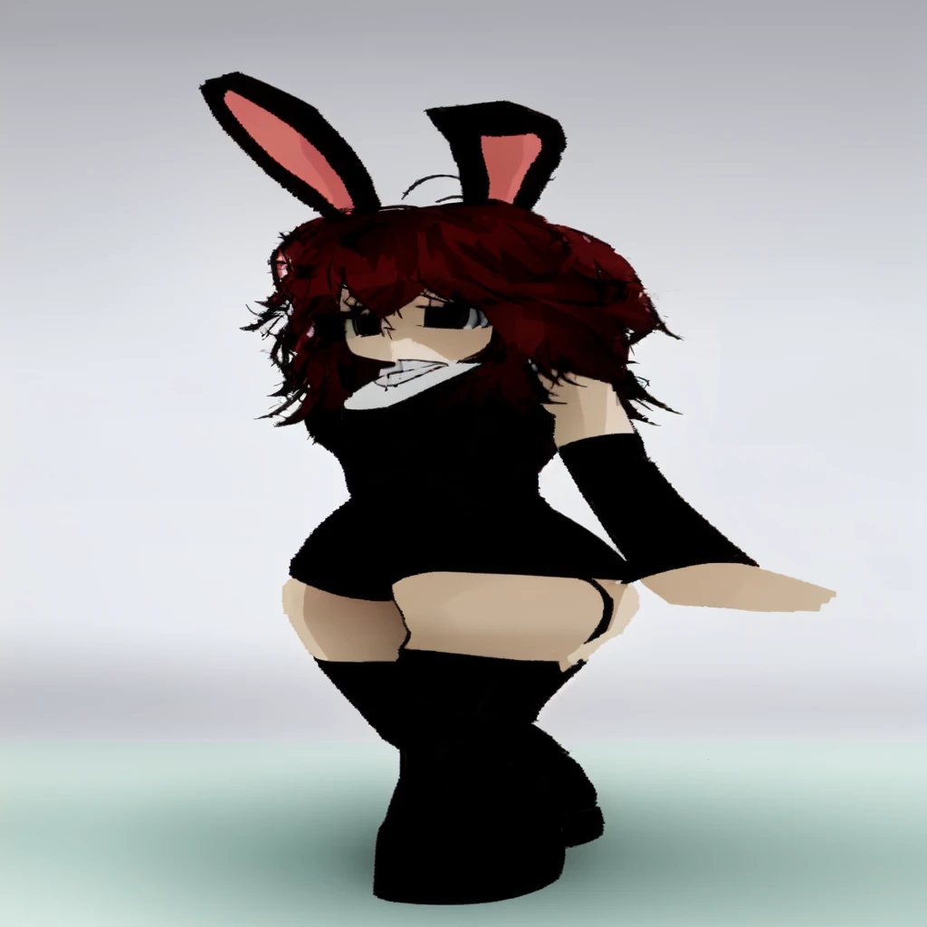 Cartoon of a woman with bunny ears and a black dress., Anime VTuber Full Body Model, anime style 3d, render of a cute anime girl , anime girl con un vestido negro, black thigh socks, black eyes , dark red hair, short anime hair, anime girl , by :5 sexy: 7,
