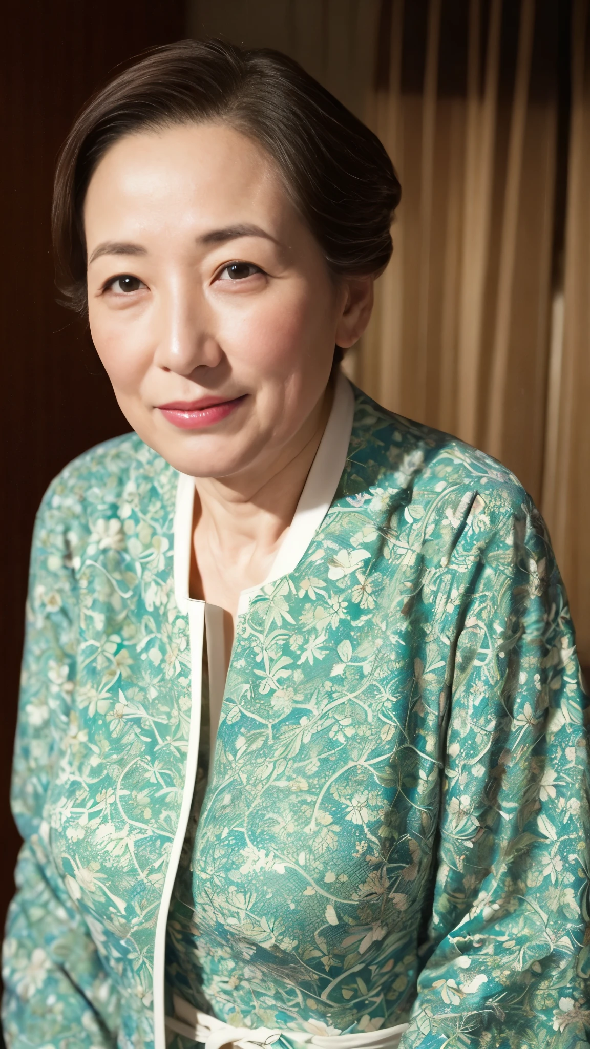 Kawase Hasui, Mature Woman, straight, Japanese painting gravure, senior citizen, Draw lips correctly, Red lipstick, No discomfort, 120 years old, 16K, Highest quality, Very detailed, Realistic, Very detailed肌, (Japanese), alone, Large Breasts, Neighborhood Wife, Glamour, sexy, Chromo White Skin, Staring straight ahead,